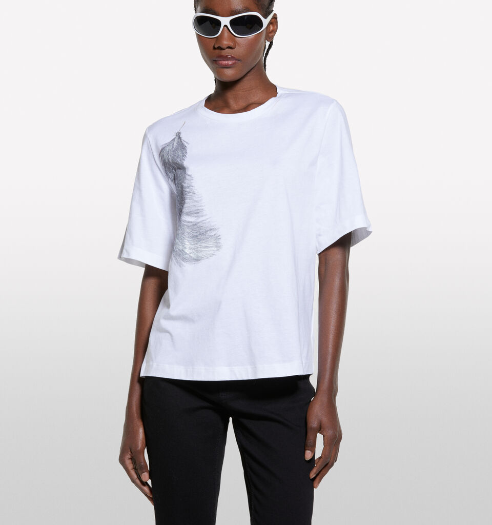 White t-shirt with feather print - women's short sleeve t-shirts - White | Sisley image number 4